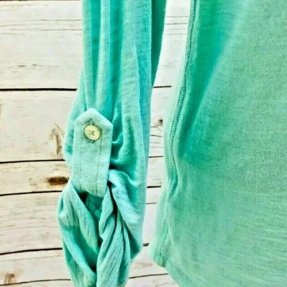 EXPRESS Women Long Sleeve Pullover V-Neck Green Casual Shirt Size Small Petite - Picture 8 of 12